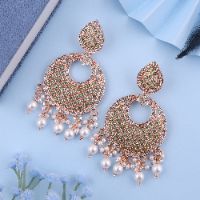 Exclusive Rose Gold toned AD White & Green Best Pearl Drop Earring