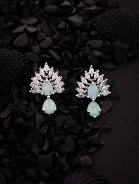 Silver Stunning White & Mint Color Drop Earrings