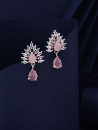 Rhodium Plated Zirconia Baby Pink Drop Earrings