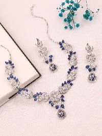 Silver Plated Premium White & Blue Necklace set