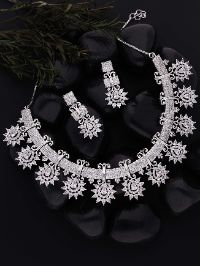 Sterling Silver White AD Necklace set