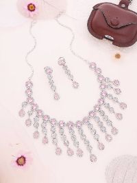 Sparkling Silver White and Baby Pink Necklace set