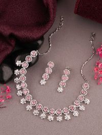 Enchanting Blush Pink Enamel AD Necklace set