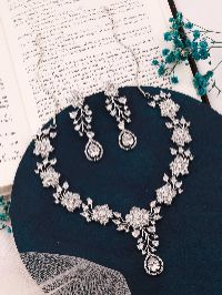 Silver AD White Trendy Necklace set