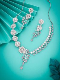 Enchanting Blush Pink Enamel AD Floral Necklace set