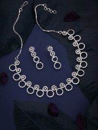 Silver Plated Unique Style AD White Necklace set