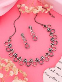 Silver Oxidized AD Necklace set