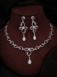 Rhodium Plated Premium Mix Combination White & Baby Pink AD Necklace set