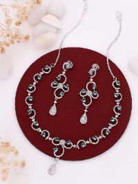 Silver Plated White & Green AD Necklace set