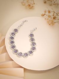 Rhodium Silver Plated Purple & White Studded Stone Bracelet