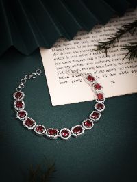 Silver Plated Premium White and Maroon Bracelet