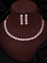 Rose Gold Tone Stylist White Necklace set