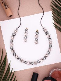 Rose Gold & Black Silver Mix Tone Contemporary Necklace set