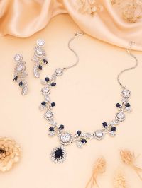 Stunning Silver Plated White & Blue AD Necklace set