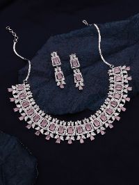 Enchanting Harmony Baby Pink & White AD Necklace set