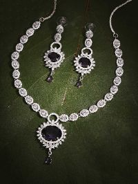 Silver Handcrafted Blue AD Studded Necklace set