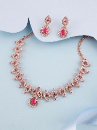Rose Gold Ethnic pink & white Necklace Set