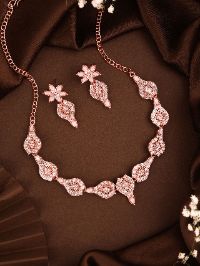 Trendy Rose Gold White Bead with American Diamond Necklace set