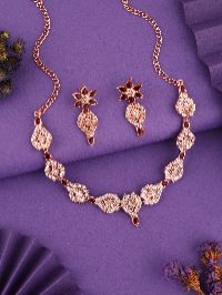 Glamorous rose gold necklace set showcasing dazzling AD jewels