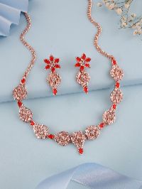 Sophisticated rose gold jewelry set with radiant AD highlights