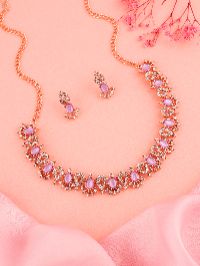 Intricate rose gold necklace set with exquisite AD gemstones