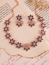 Statement Rose Gold Floral Necklace with White AD