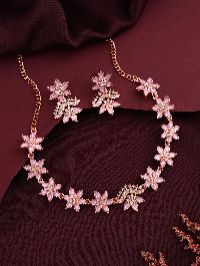 Stylish rose gold necklace set with AD stones