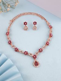 Fashion-forward Rose Gold Necklace set with captivating white Gemstone