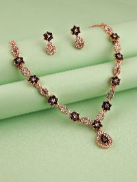 Elegant Rose Gold Necklace set encrusted with radiant white AD jewels