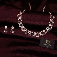 Rose gold Toned White & AD Stone studded  Necklace set