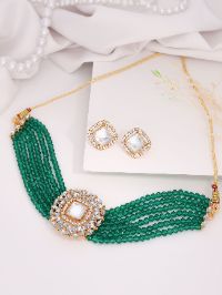 Trendy gold choker and earring set with beads
