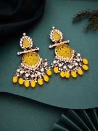 Gold-Plated Kundan-Studded Long Dangle with Yellow Beads