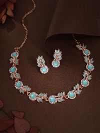 Rose Gold Floral Motif with AD Studded Necklace Set