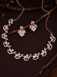 Rose Gold Plated Crystal & AD Beaded Necklace set