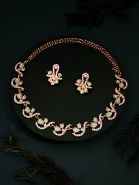 Chic Rose Gold Necklace adorned with Crystal and AD