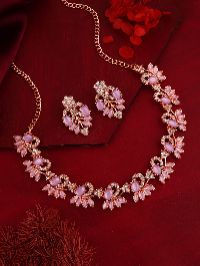 Gold Plated Handcrafted Zircon Stone Studded Floral Necklace Set