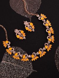 Rose Gold-Plated Appealing CZ Studded Contemporary Necklace set