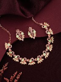 Rose Gold-Plated Handcrafted AD Necklace Jewellery Set