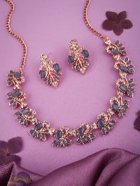 Crystals-Studded Rose Gold Plated Purple & white Jewellery Set