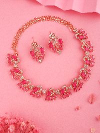 Rose Gold Necklace set with AD Studded Design