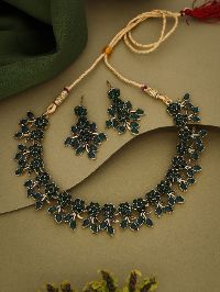 Gold Plated Premium Green Zircons Necklace Set.