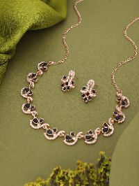 Rose Gold Plated Brilliant Cut Diamond Zirconia Luxury Tennis Necklace Set