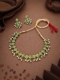 Mendi Gold Plated Reverse Sea Green AD Jewellery Set