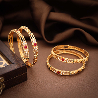 Amazing Antique Gold Plated Stone Bangle Set For Women & Girls (Set Of 4 )