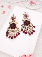 Luxury Gold Plated Handcrafted Enamel & Kundan With Colored Pearls Drop Earrings