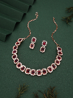 Rose Gold Plated Pink Square AD Studded Jewellery Set for Women & Girls