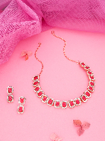 Blushing Elegance: Pink Stone AD Necklace Set