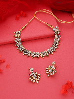 Mendi Gold Plated Fascinating CZ Studded Floral  Jewelry Set
