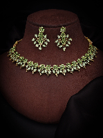 Regal Mendi Gold Tone Contemporare Necklace Set With Seagreen Stones
