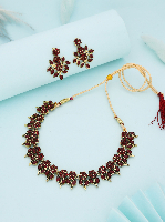 Embrace Elegance Vintage CZ Studded Faux Ruby Embellished Necklace Set